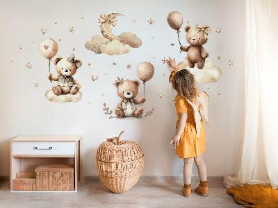 Wall sticker 80x118 Beige teddy bears in the clouds with boho balloons