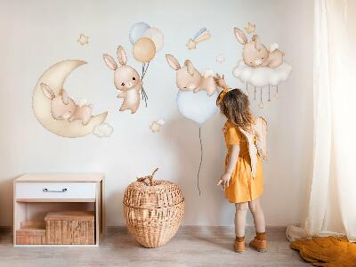 Wall sticker 80x70 Watercolor bunnies with balloons in the night sky