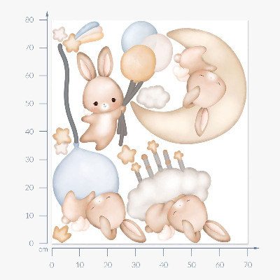 Wall sticker 80x70 Watercolor bunnies with balloons in the night sky