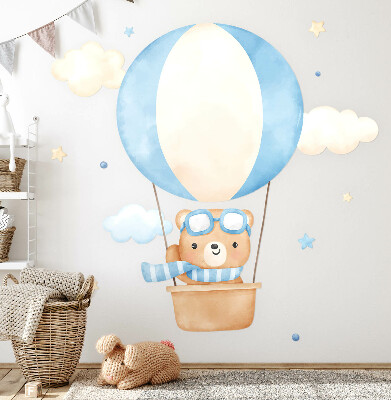 Wall sticker 80x122 Little teddy bear in a balloon in the clouds watercolor pastel
