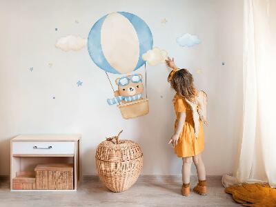 Wall sticker 80x122 Little teddy bear in a balloon in the clouds watercolor pastel