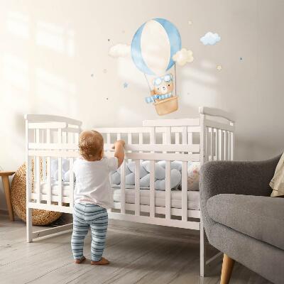 Wall sticker 80x122 Little teddy bear in a balloon in the clouds watercolor pastel