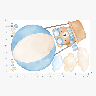 Wall sticker 80x122 Little teddy bear in a balloon in the clouds watercolor pastel