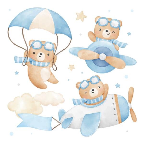 Wall sticker 80x126 Cute teddy bears in a pastel watercolor sky
