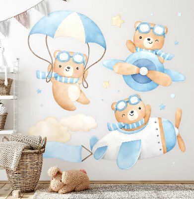 Wall sticker 80x126 Cute teddy bears in a pastel watercolor sky