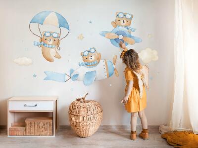 Wall sticker 80x126 Cute teddy bears in a pastel watercolor sky