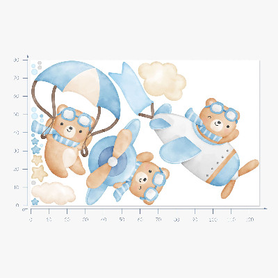 Wall sticker 80x126 Cute teddy bears in a pastel watercolor sky