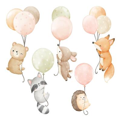 Wall sticker 80x124 Adorable animals floating in watercolor balloons