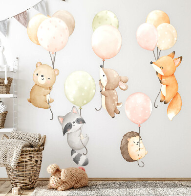 Wall sticker 80x124 Adorable animals floating in watercolor balloons
