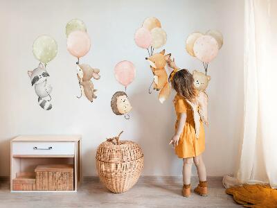 Wall sticker 80x124 Adorable animals floating in watercolor balloons