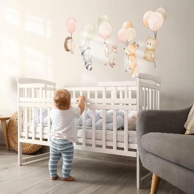 Wall sticker 80x124 Adorable animals floating in watercolor balloons