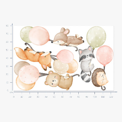 Wall sticker 80x124 Adorable animals floating in watercolor balloons