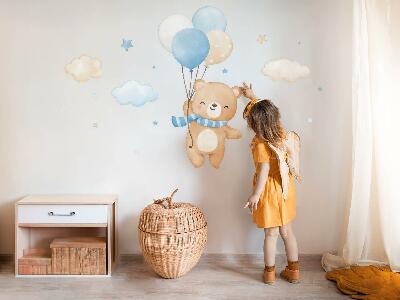 Wall sticker 80x114 Cute teddy bear with balloons in the clouds pastel watercolor