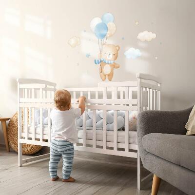 Wall sticker 80x114 Cute teddy bear with balloons in the clouds pastel watercolor