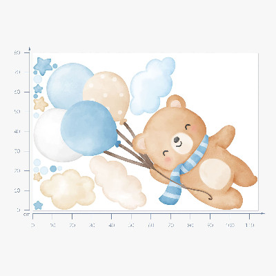 Wall sticker 80x114 Cute teddy bear with balloons in the clouds pastel watercolor