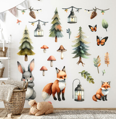 Wall sticker 80x86 Animals and plants in pastel boho watercolor