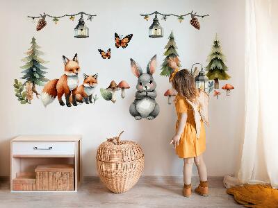 Wall sticker 80x86 Animals and plants in pastel boho watercolor