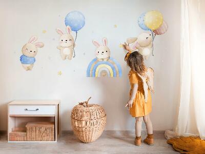 Wall sticker 80x125 Bunnies with balloons in a pastel rainbow
