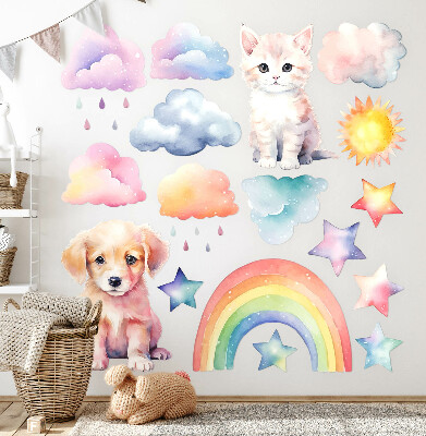 Wall sticker 80x109 Cute animals in pastel sky