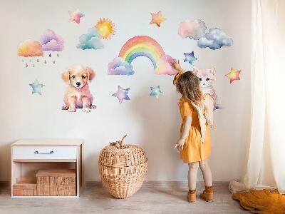 Wall sticker 80x109 Cute animals in pastel sky