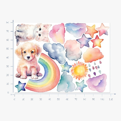 Wall sticker 80x109 Cute animals in pastel sky