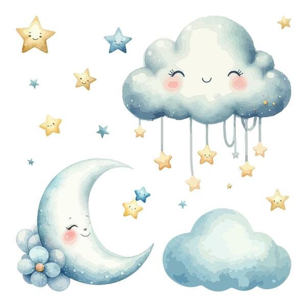 Wall sticker 80x81 Pastel clouds with moon and stars