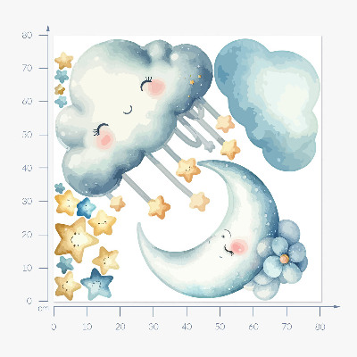 Wall sticker 80x81 Pastel clouds with moon and stars