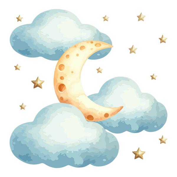 Wall sticker 80x99 Moon and clouds in pastel watercolor