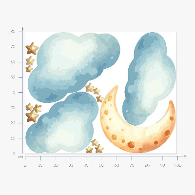 Wall sticker 80x99 Moon and clouds in pastel watercolor