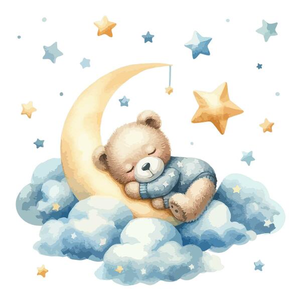 Wall sticker 80x76 Cute teddy bear on the moon in the clouds and stars