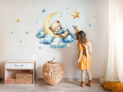 Wall sticker 80x76 Cute teddy bear on the moon in the clouds and stars