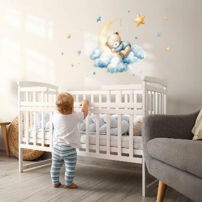 Wall sticker 80x76 Cute teddy bear on the moon in the clouds and stars
