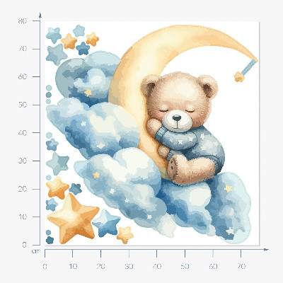 Wall sticker 80x76 Cute teddy bear on the moon in the clouds and stars