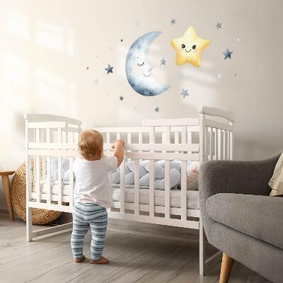 Wall sticker 80x138 Moon and star in night watercolor style