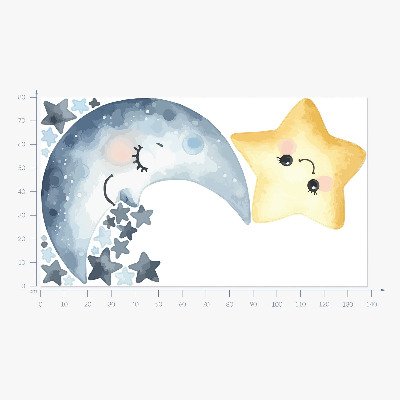 Wall sticker 80x138 Moon and star in night watercolor style