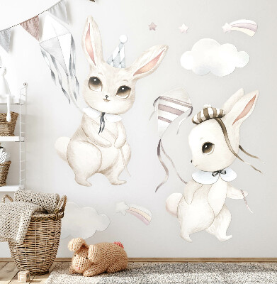 Wall sticker 80x114 Bunnies with kites in pastel boho style