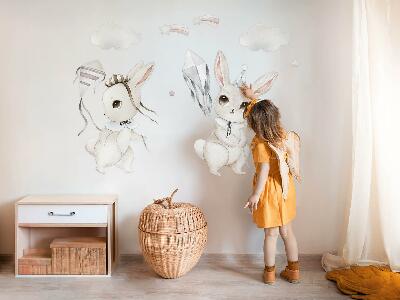 Wall sticker 80x114 Bunnies with kites in pastel boho style