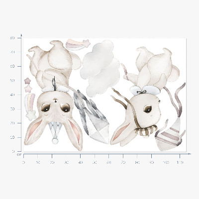 Wall sticker 80x114 Bunnies with kites in pastel boho style