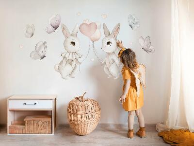 Wall sticker 80x101 Bunnies with balloons in boho pastel style