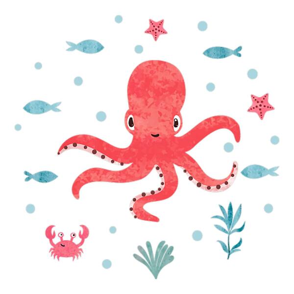 Wall sticker 80x85 Octopus in pastel watercolor style
