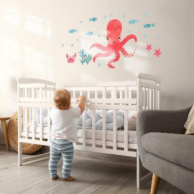 Wall sticker 80x85 Octopus in pastel watercolor style