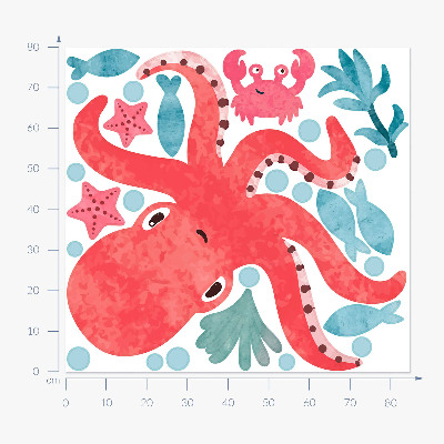 Wall sticker 80x85 Octopus in pastel watercolor style