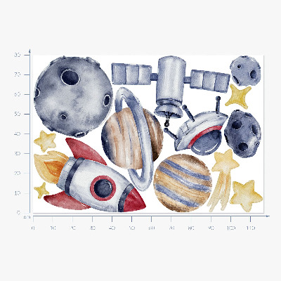 Wall sticker 80x117 Pastel space with planets and rocket