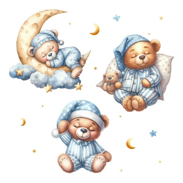 Wall sticker 80x137 Teddy bears in space watercolor pastel sky
