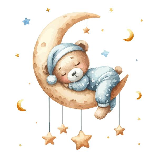 Wall sticker 80x105 Sleeping teddy bear on the moon in pastel space