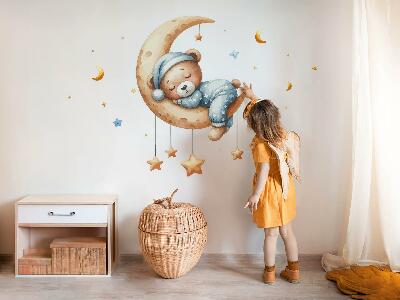 Wall sticker 80x105 Sleeping teddy bear on the moon in pastel space