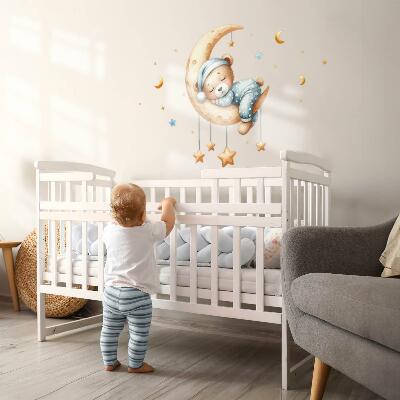Wall sticker 80x105 Sleeping teddy bear on the moon in pastel space