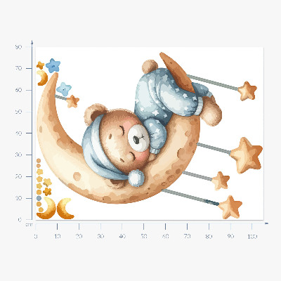 Wall sticker 80x105 Sleeping teddy bear on the moon in pastel space