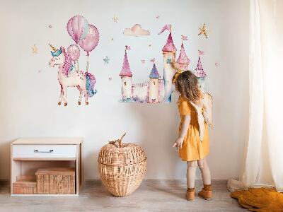 Wall sticker 80x110 Unicorn castle in pastel watercolor style