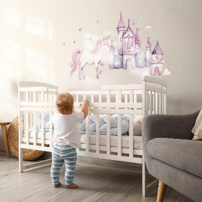 Wall sticker 80x131 Pastel watercolor with a unicorn and a castle
